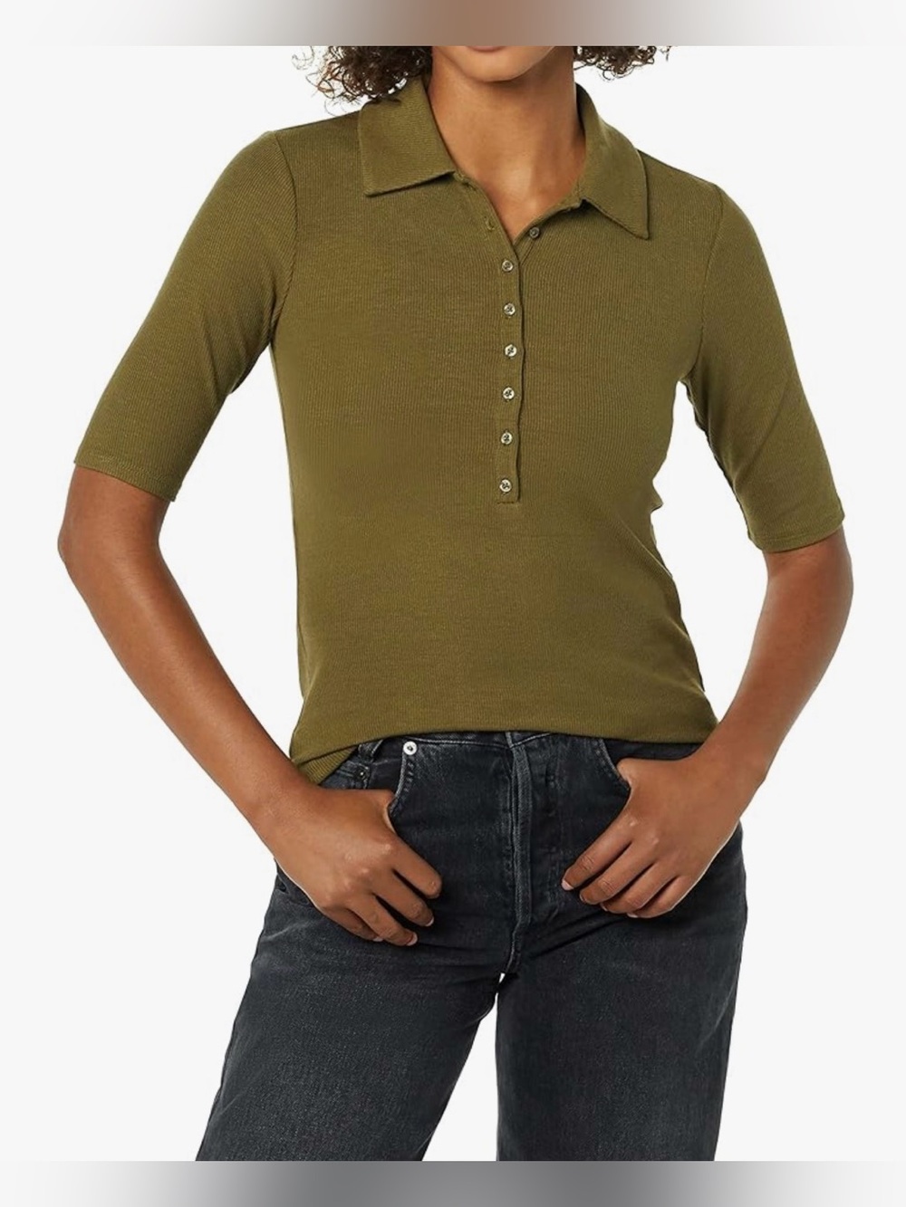 Amazon Essentials Women’s Ribbed Polo Shirt Stretchy & Figure Flattering NWT